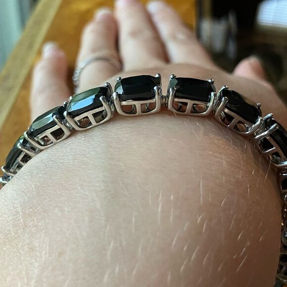 Natural Black Spinel Sterling Silver Tennis Bracelet - Picture 2 of 8